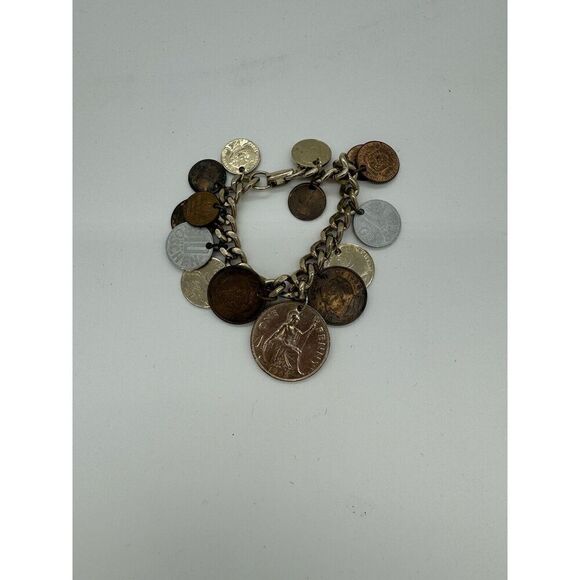 15 Coin Jewelry Charm Bracelet UK British SWITZERLAND AUSTRIA 2 Penny 1 1/2 Cent - Picture 2 of 5